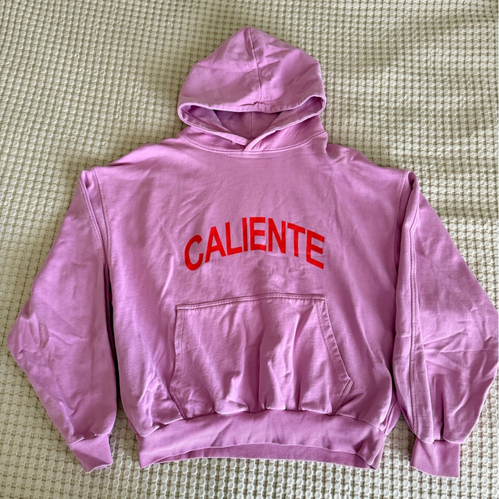 Vibrant Pink Hoodie with Red CALIENTE Print